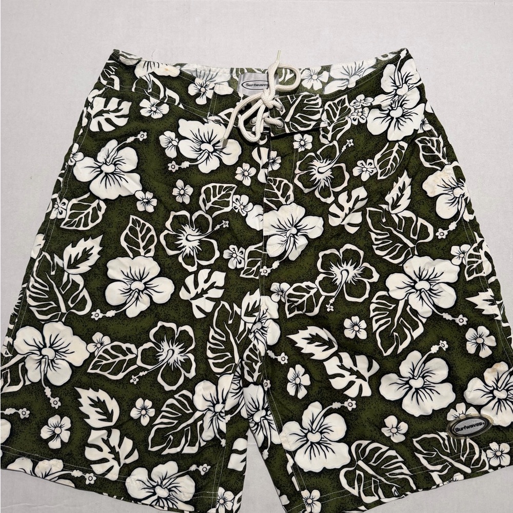 surfwaves‎ y2k style green hawaiian swim trunks shorts, men's size 34 #1393